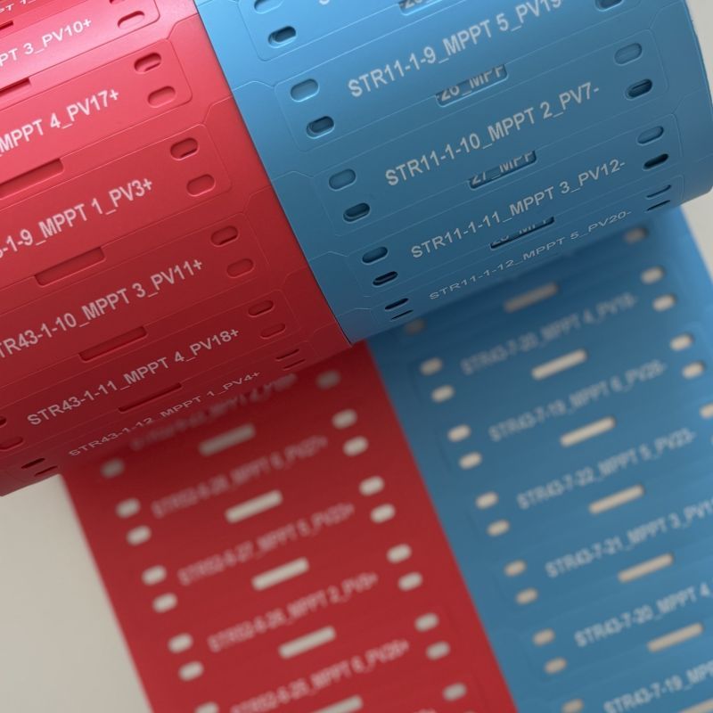 Identimark White cable labels printed in red and blue