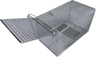 A Metal Mouse Trap With The Lid Open On A White Background — Dan's Pest Control in Wooonona, NSW