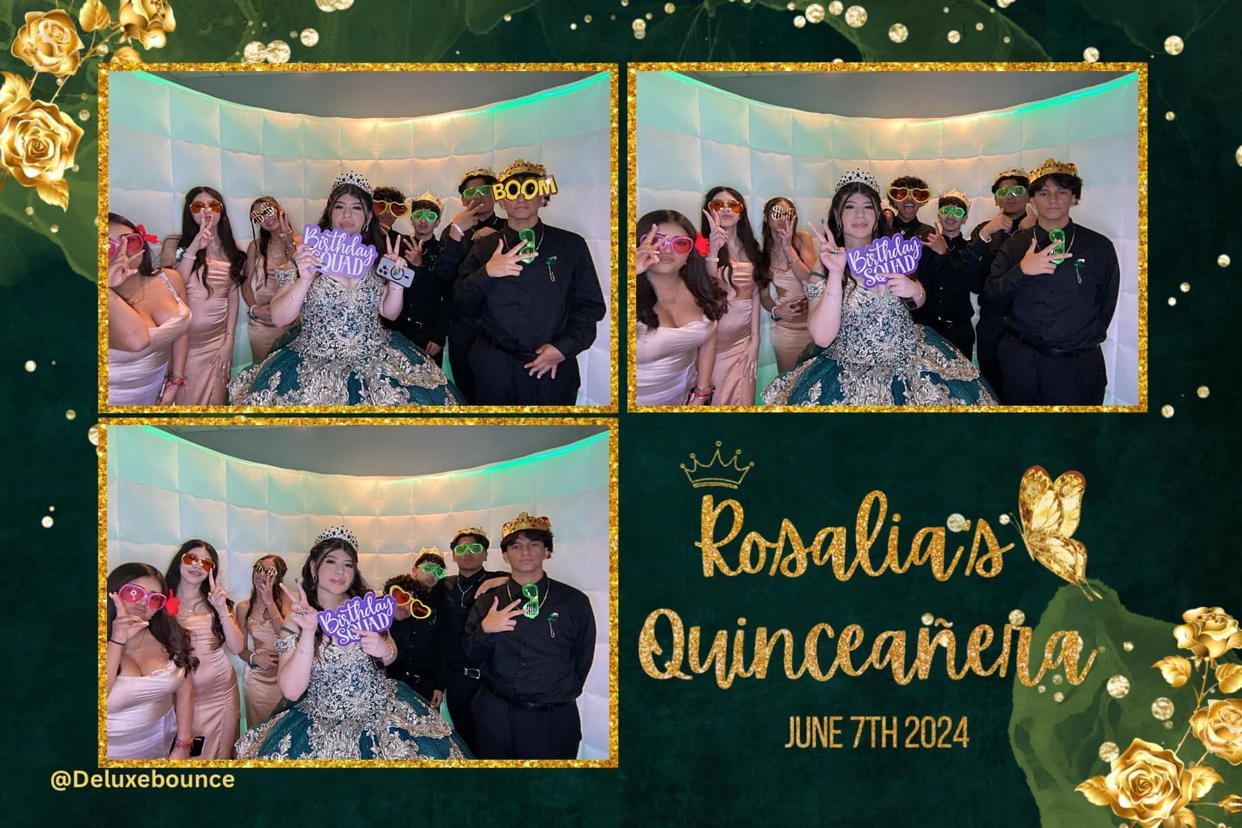 A group of people are posing for a picture in a photo booth.