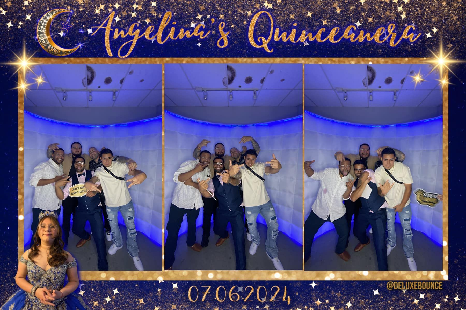 A group of people are posing for a picture in a photo booth.