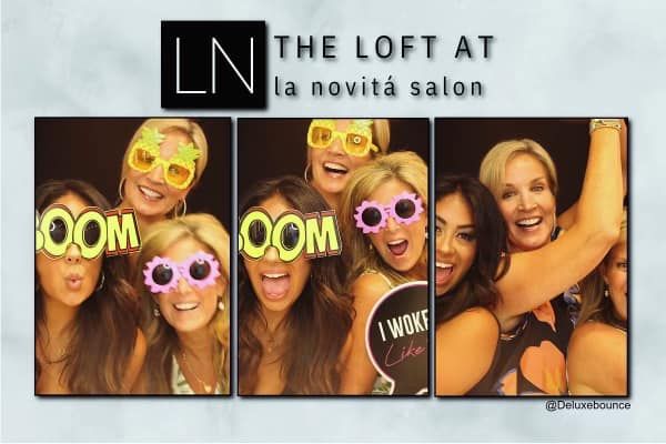 A group of women are posing for a photo at the loft at la novita salon