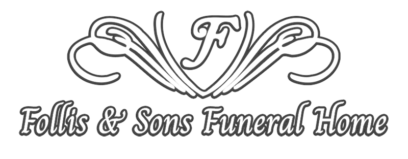 Logo of Follis & Sons Funeral Home; ornate script above text.