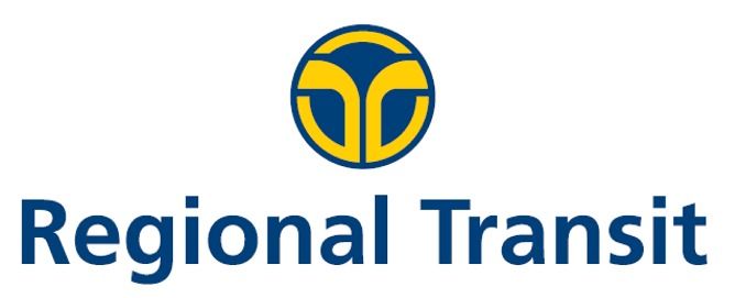 Regional Transit logo with a blue and yellow circular design and blue text.