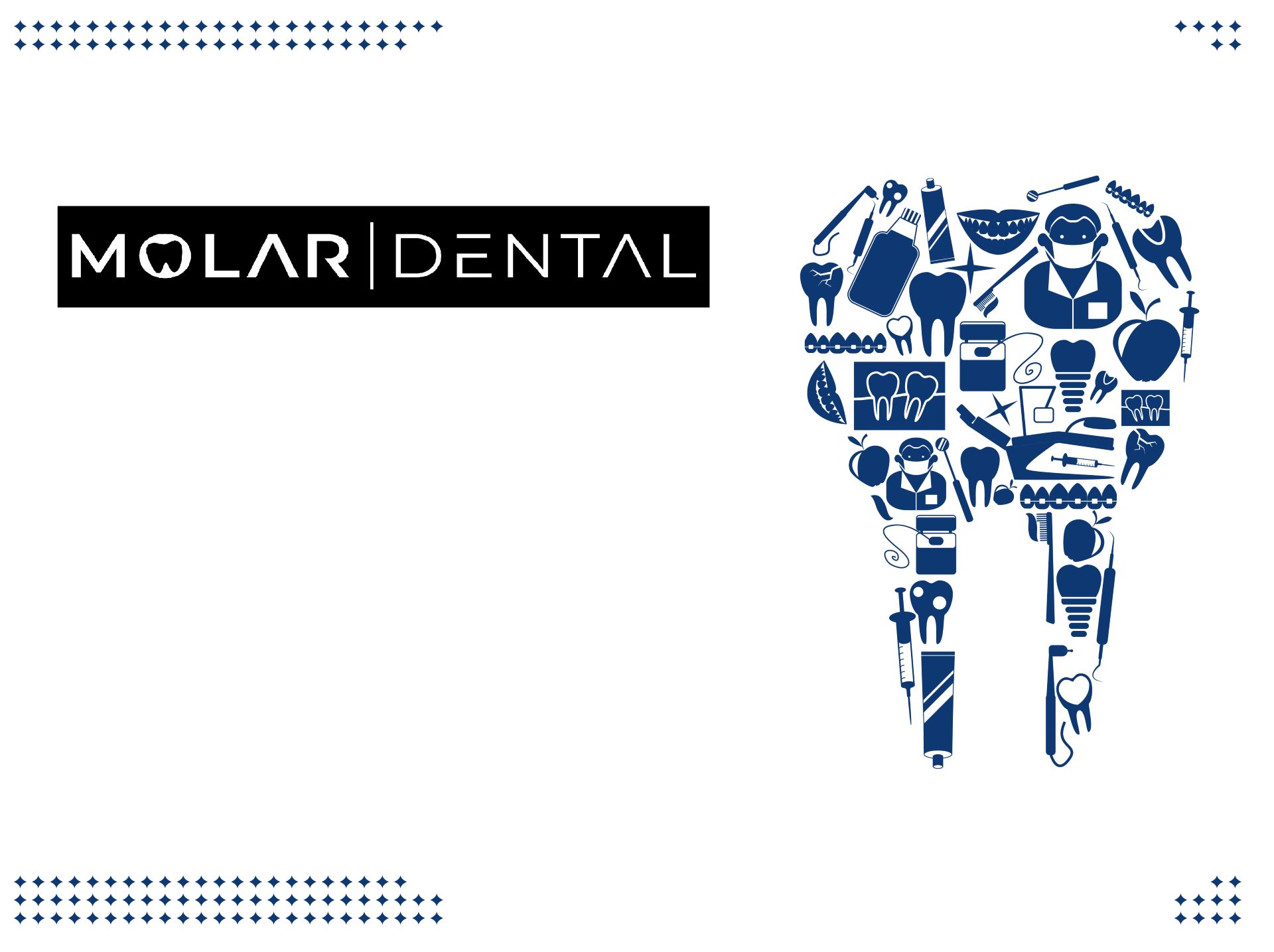a poster for molar dental showing a tooth made up of dental icons .