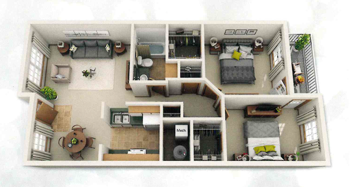 Floor Plan: 2 Bed · 1 Bath · 900 SQ. FT.