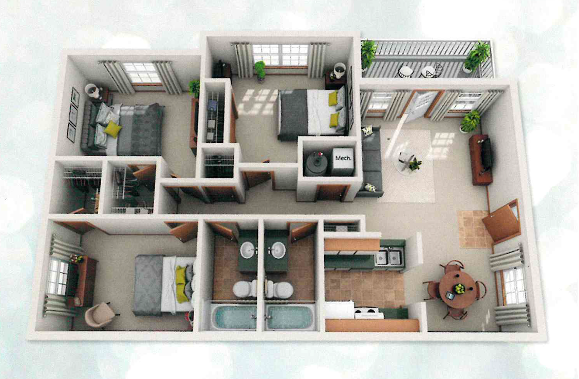 Floor Plan: 3 Bed · 2 Bath · 1,080 SQ. FT.
