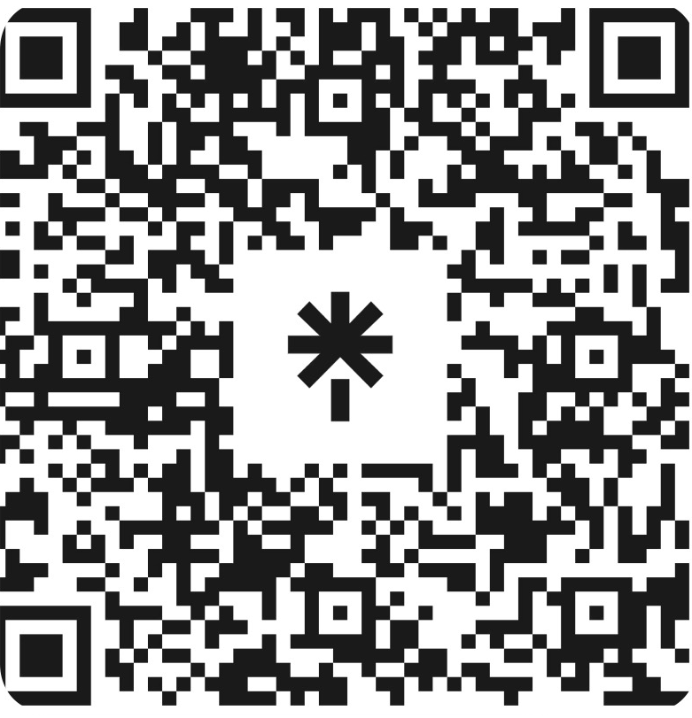A black and white qr code with a star in the middle.