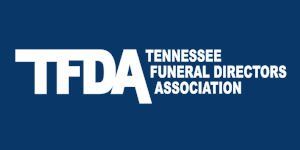 the tennessee funeral directors association logo is on a blue background .