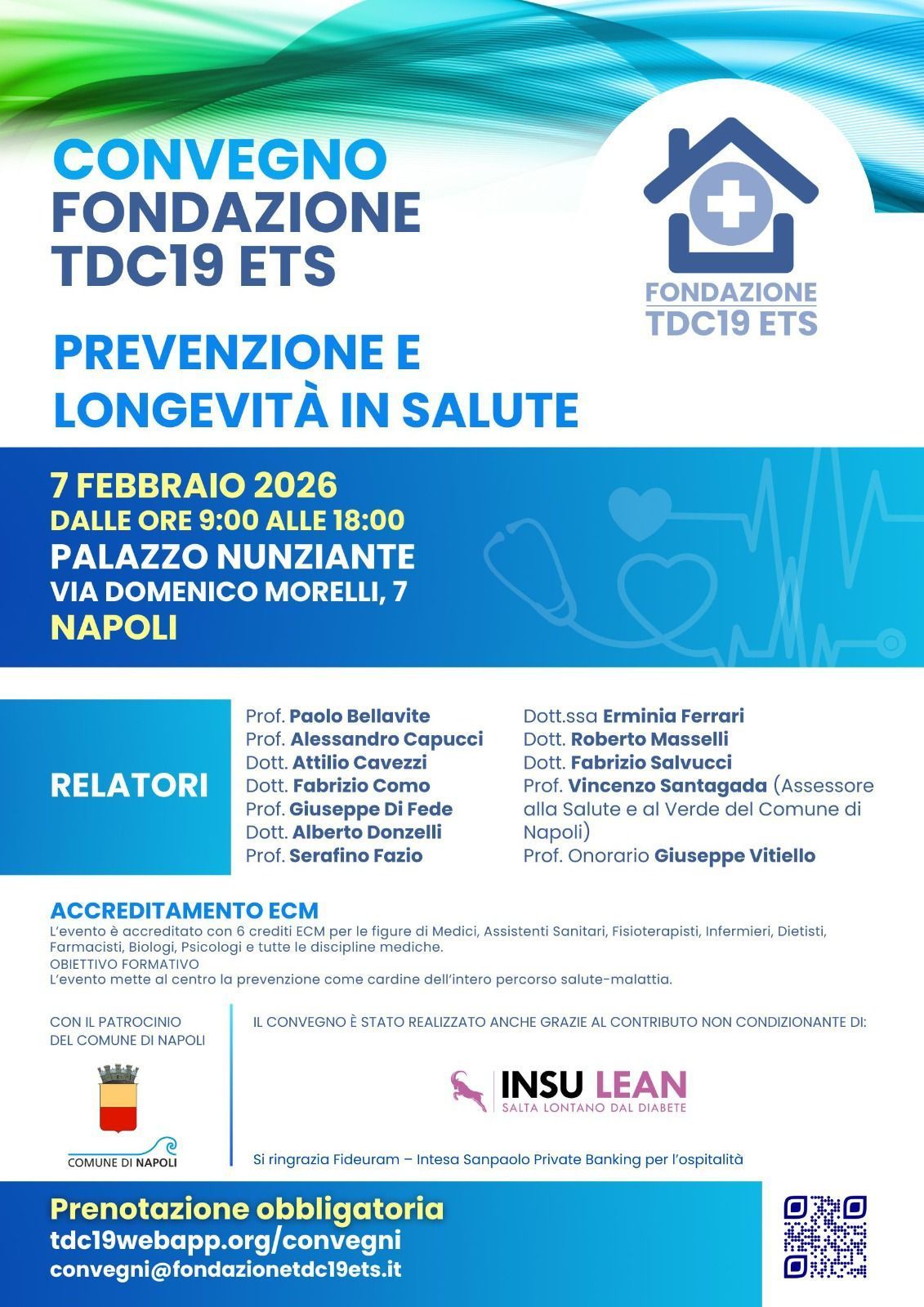 Manifesto per una conferenza sulla salute che si terrà a Napoli, Italia, il 7 febbraio 2028, a cura della Fondazione TDC19 ETS.