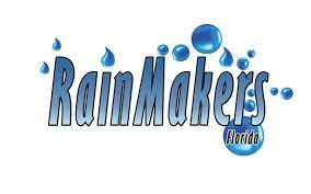 Logo for RainMakers Florida, featuring blue water droplets and bubbles with a gradient effect.
