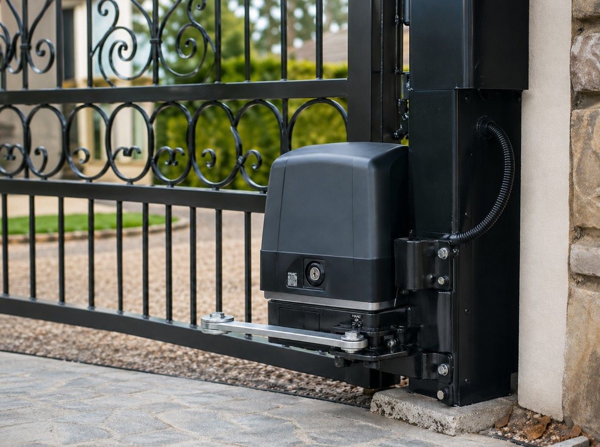 retrofit automation installed by an ElectriGate installer to a set of existing wrought iron driveway gates