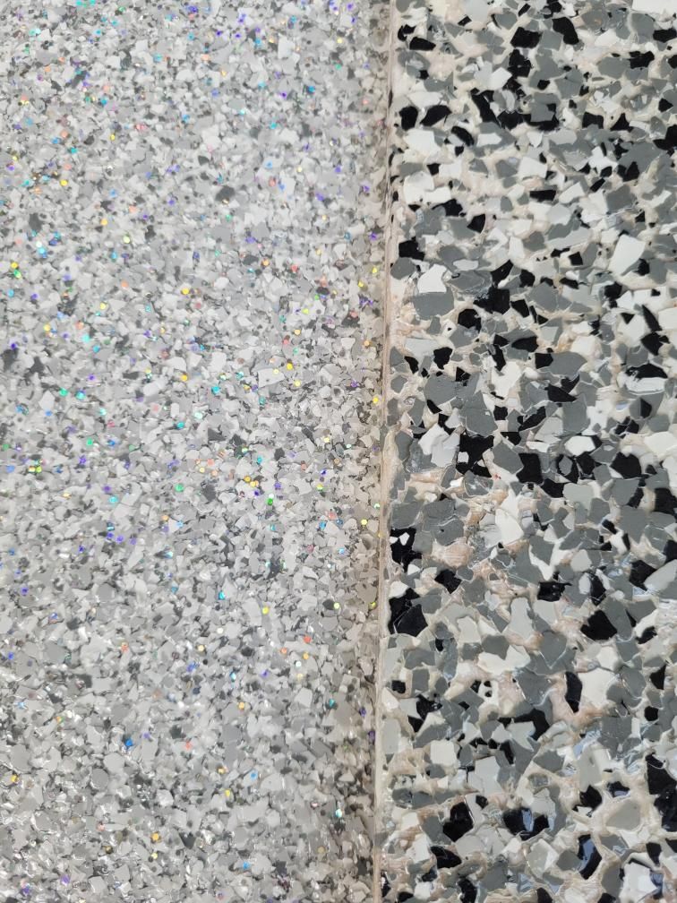 A close up of two different types of concrete floors.
