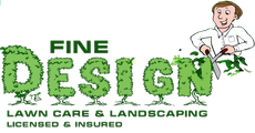 A logo for fine design lawn care and landscaping