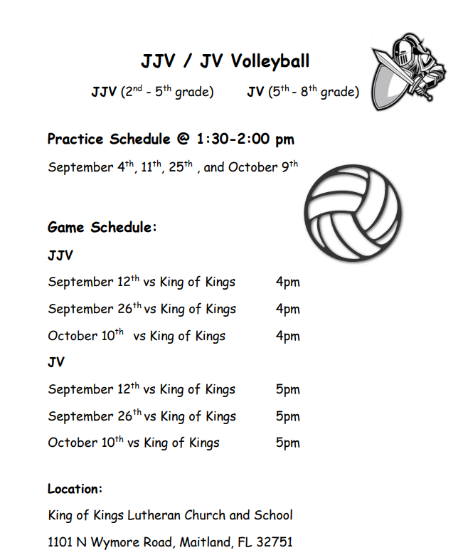 A volleyball schedule for the jv / jw volleyball team