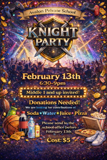 Event flyer for Avalon Private School’s 