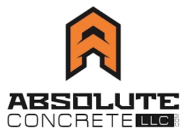 The logo for absolute concrete llc is orange and black.