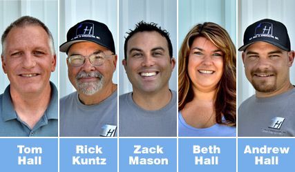 A group of people posing for a picture with the names tom hall rick kuntz zack mason beth hall and andrew hall