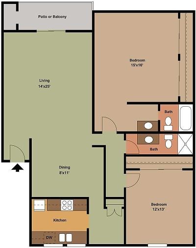2 Beds | 2 Baths Floorplan