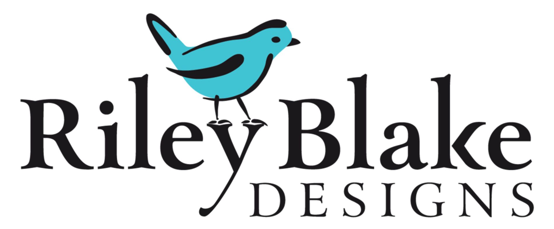 The logo for riley blake designs has a blue bird on it.