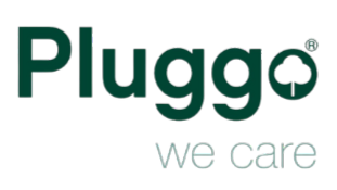 Pluggō logo in dark green with a cotton tree symbol, and the tagline