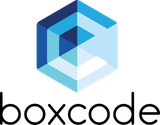 The Boxcode logo with a blue cube on a transparent background