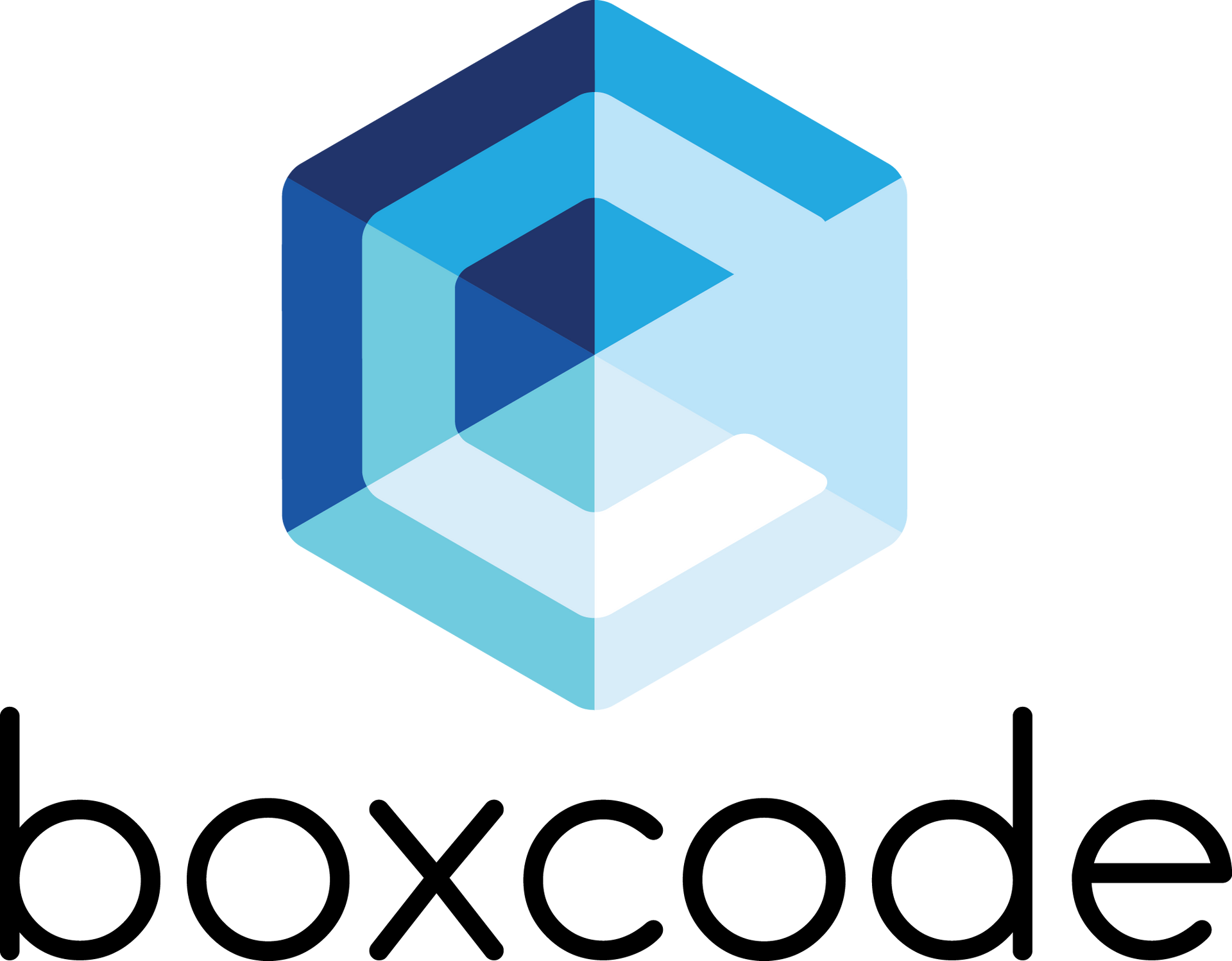 The Boxcode logo with a blue cube on a transparent background