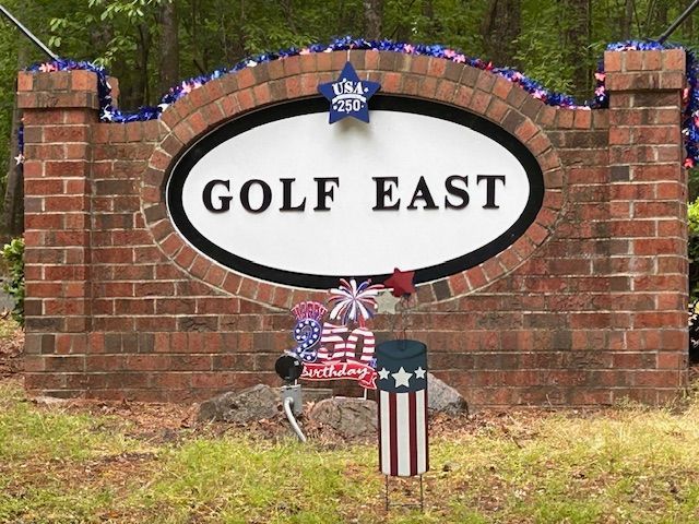 Golf East entrance decorated for our country's 250th birthday