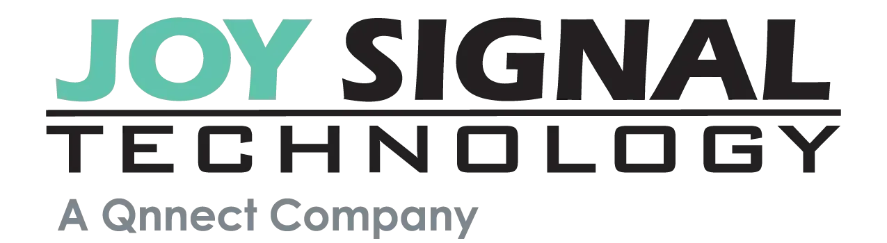 Logo for Joy Signal Technology, a Qnnect company, with teal and black text.