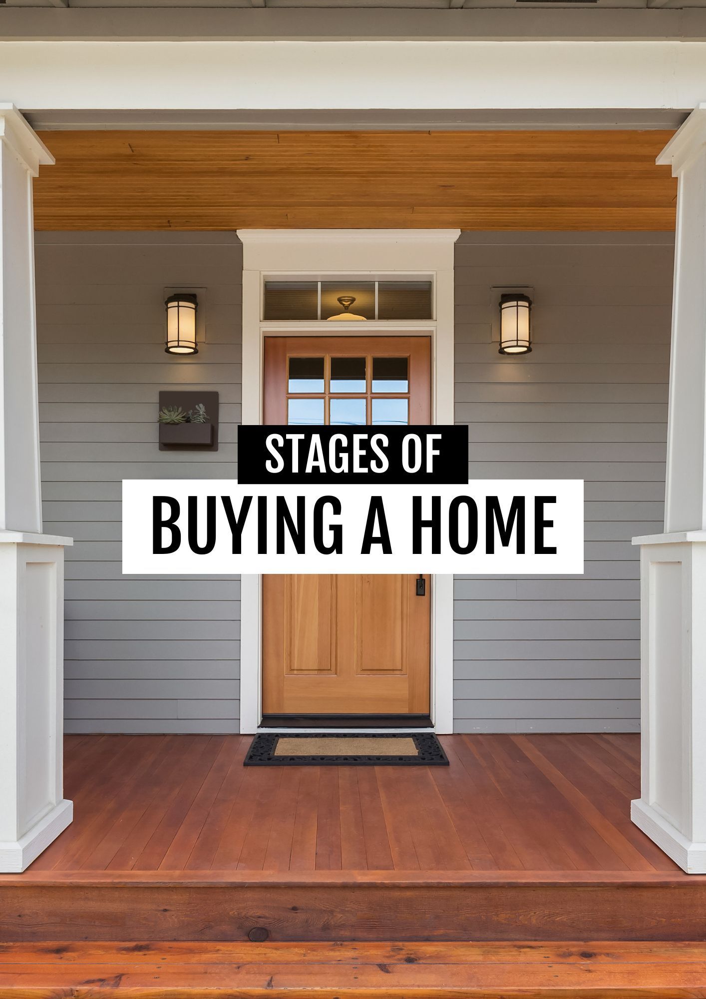 A picture of a house with the words stages of buying a home on it