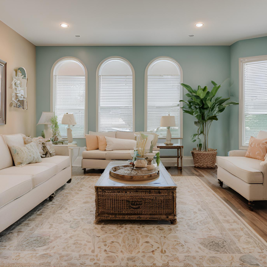 A living room with two couches and a coffee table