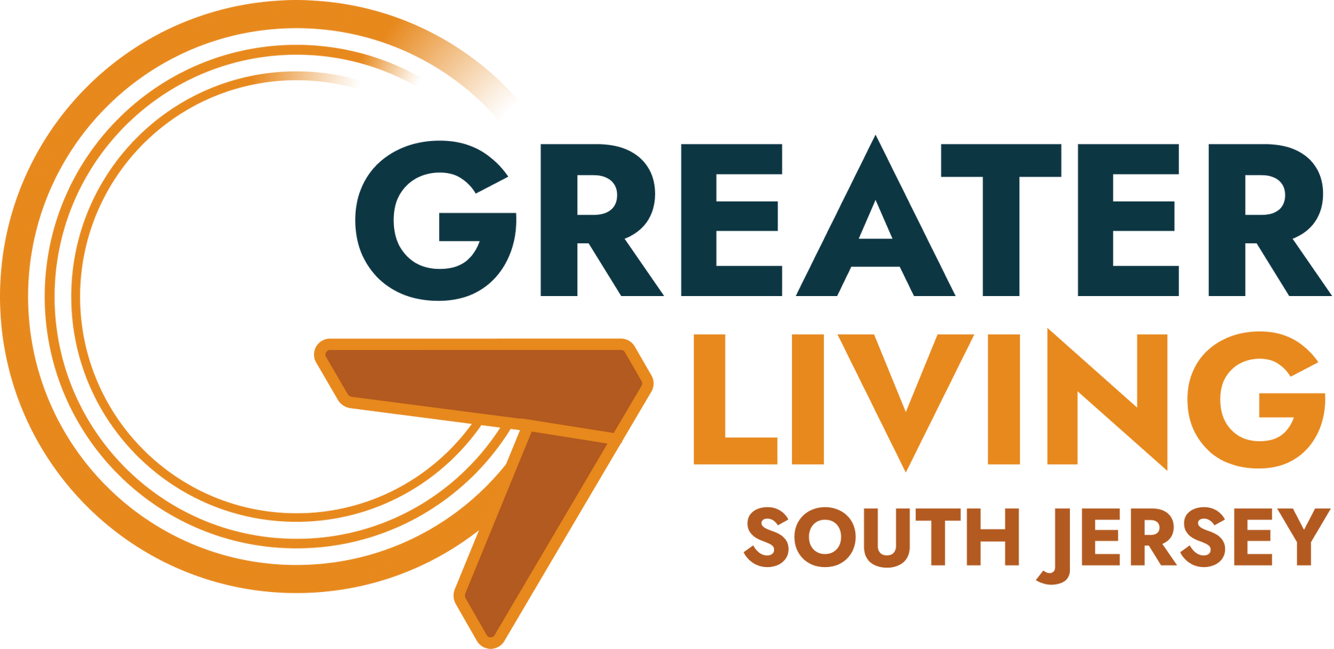 The logo for greater living south jersey is orange and black.