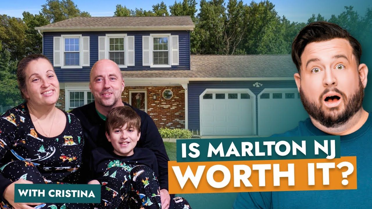 A family is posing in front of a house with the caption is marlton nj worth it