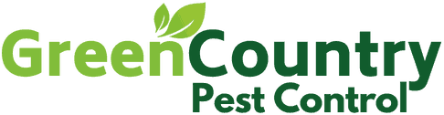 Green Country Pest Control logo with green leaves and text.