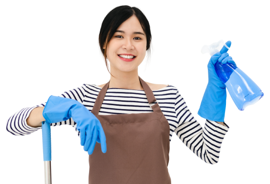 Woman Holding Spray And Mop