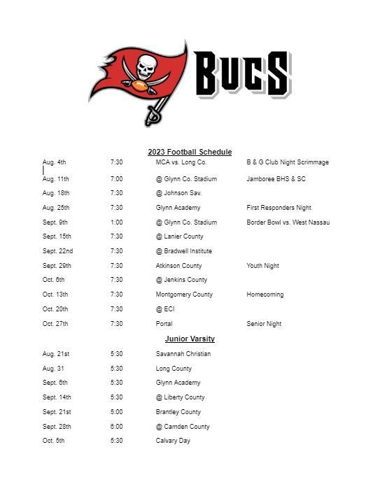 a schedule for the tampa bay buccaneers football team