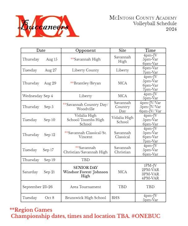 a volleyball schedule for mcintosh county academy