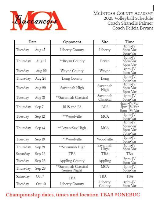 a volleyball schedule for mcintosh county academy