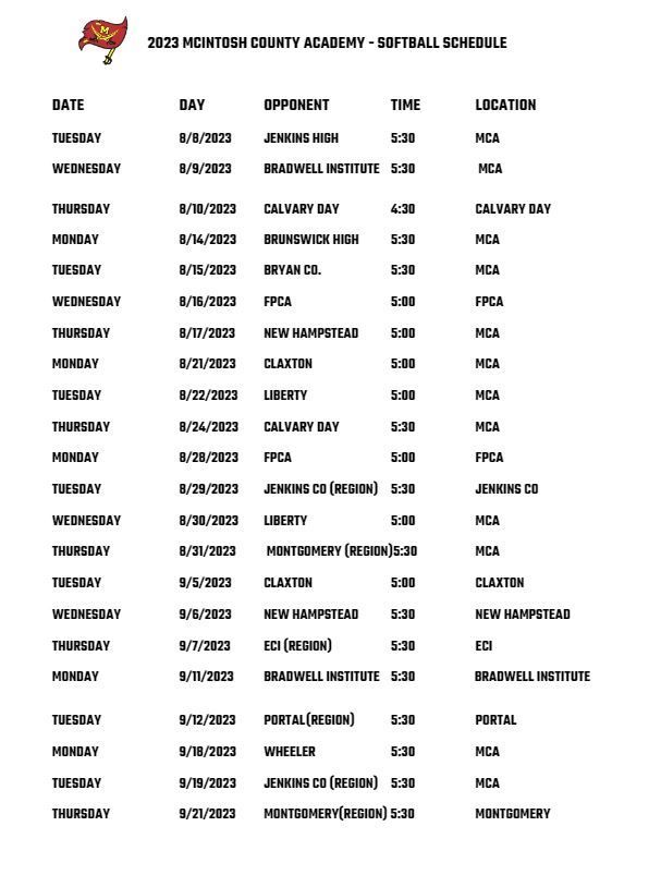 a baseball schedule for the buccaneers is shown on a white background .