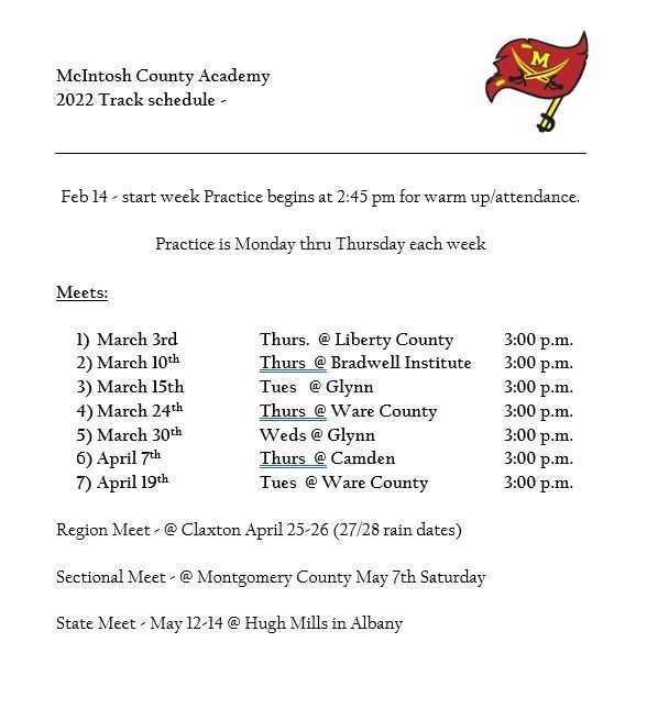 a flyer for melaton county academy 2022 track schedule