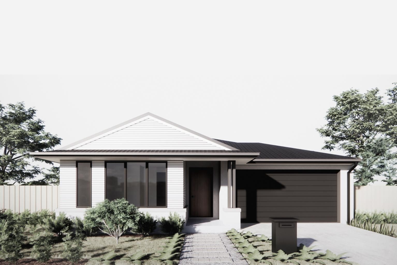 A White House with A Black Garage Door and A Black Mailbox in Front of It — Clearspan Builders In Queanbeyan East, NSW