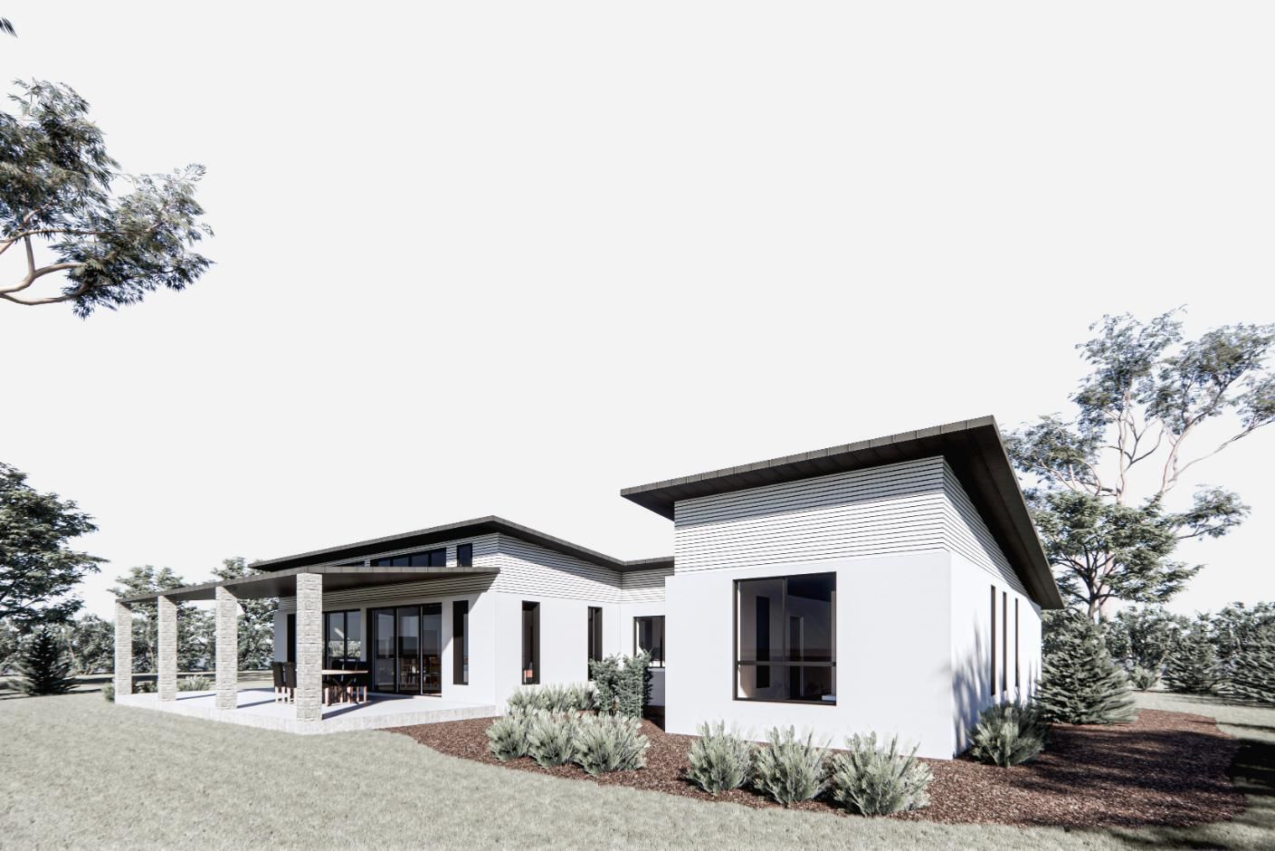 A White House with A Black Roof Is Sitting on Top of A Grassy Hill — Clearspan Builders In Queanbeyan East, NSW