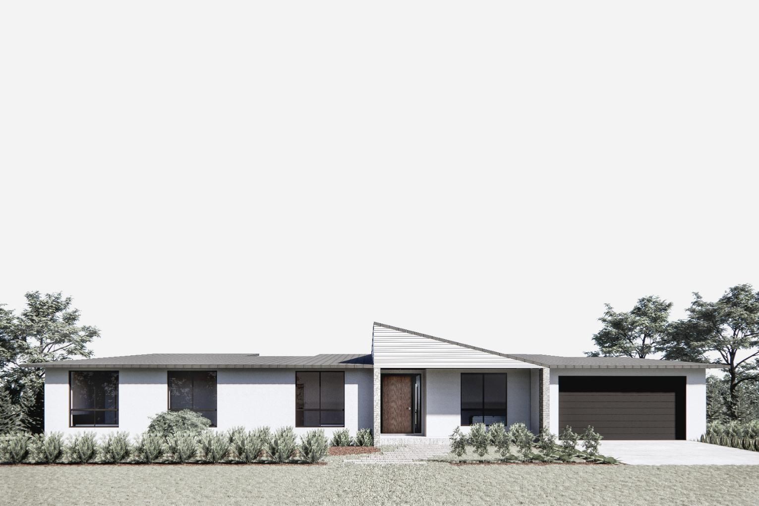 A White House with A Black Garage Door Is Sitting on Top of A Lush Green Field — Clearspan Builders In Queanbeyan East, NSW