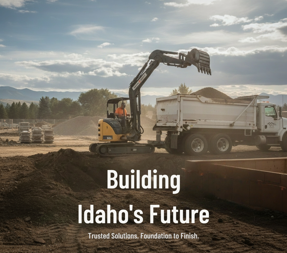 Construction site with yellow crane over large concrete area, metal beams and materials scattered.
