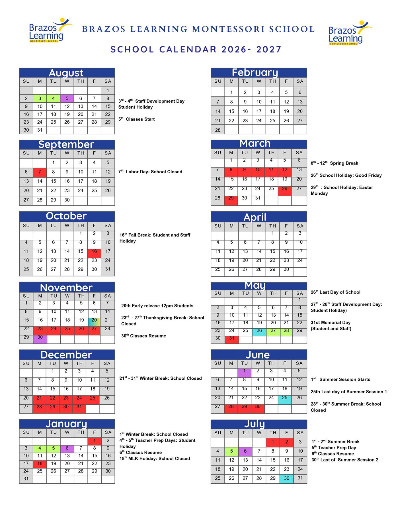 School calendar