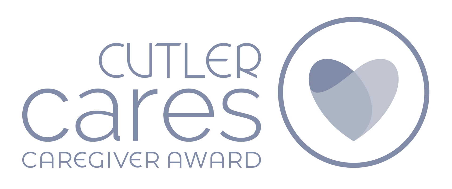 a logo for cutler cares caregiver award with a heart in a circle .