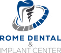 Rome Dental & Implant Center logo: blue tooth with implant, encircled by gray and blue design.