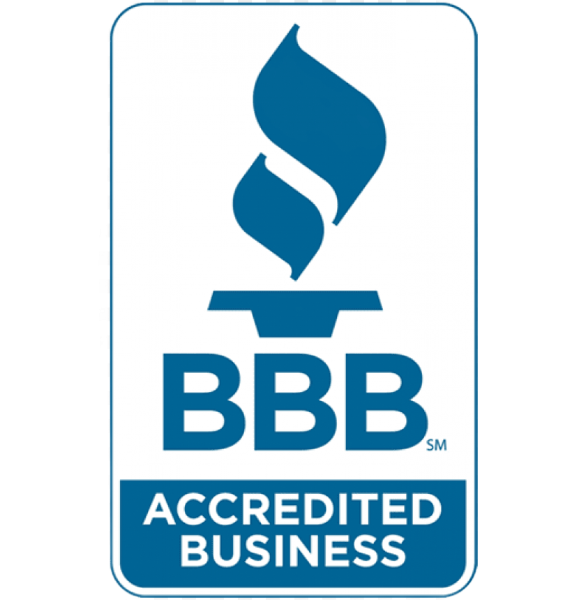 Blue and white Better Business Bureau (BBB) Accredited Business logo.