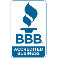 Blue and white Better Business Bureau (BBB) Accredited Business logo.