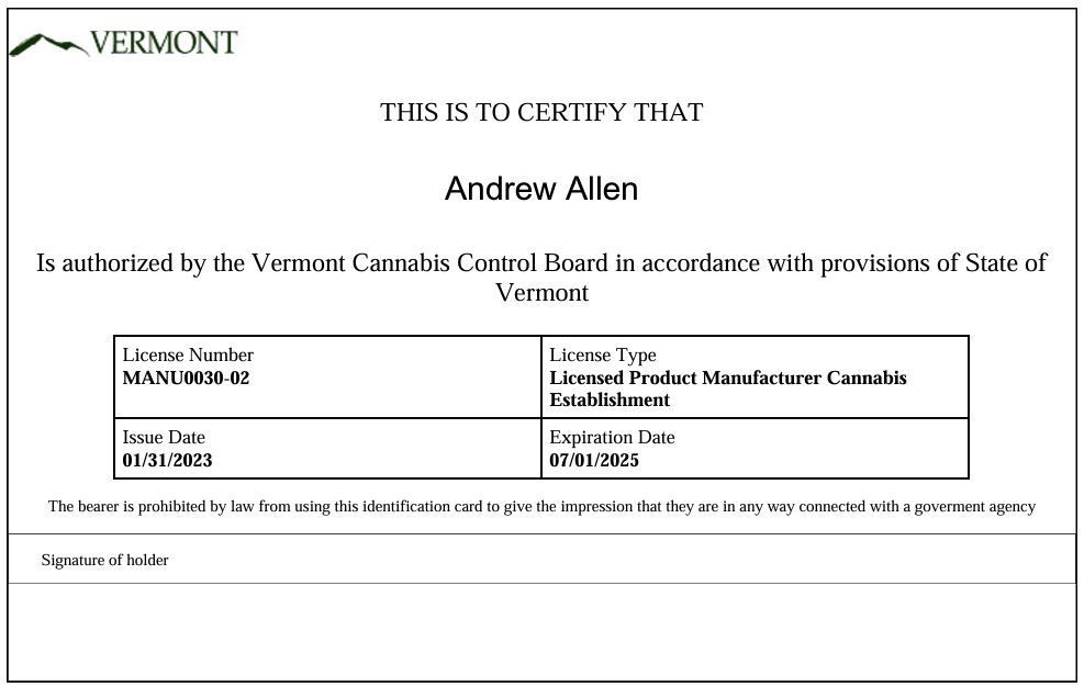 Andrew Allen - Owner ID - Vermont Craft Edibles