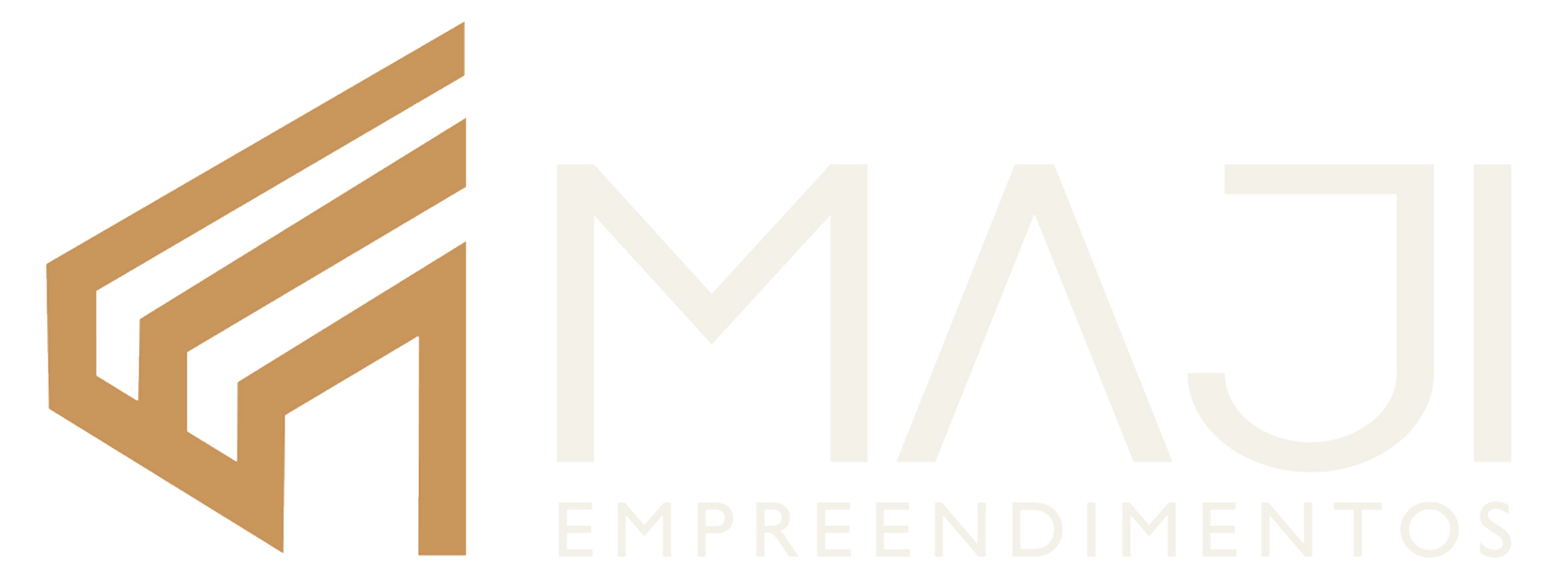 É um logotipo de uma empresa chamada maji empreendimentos.